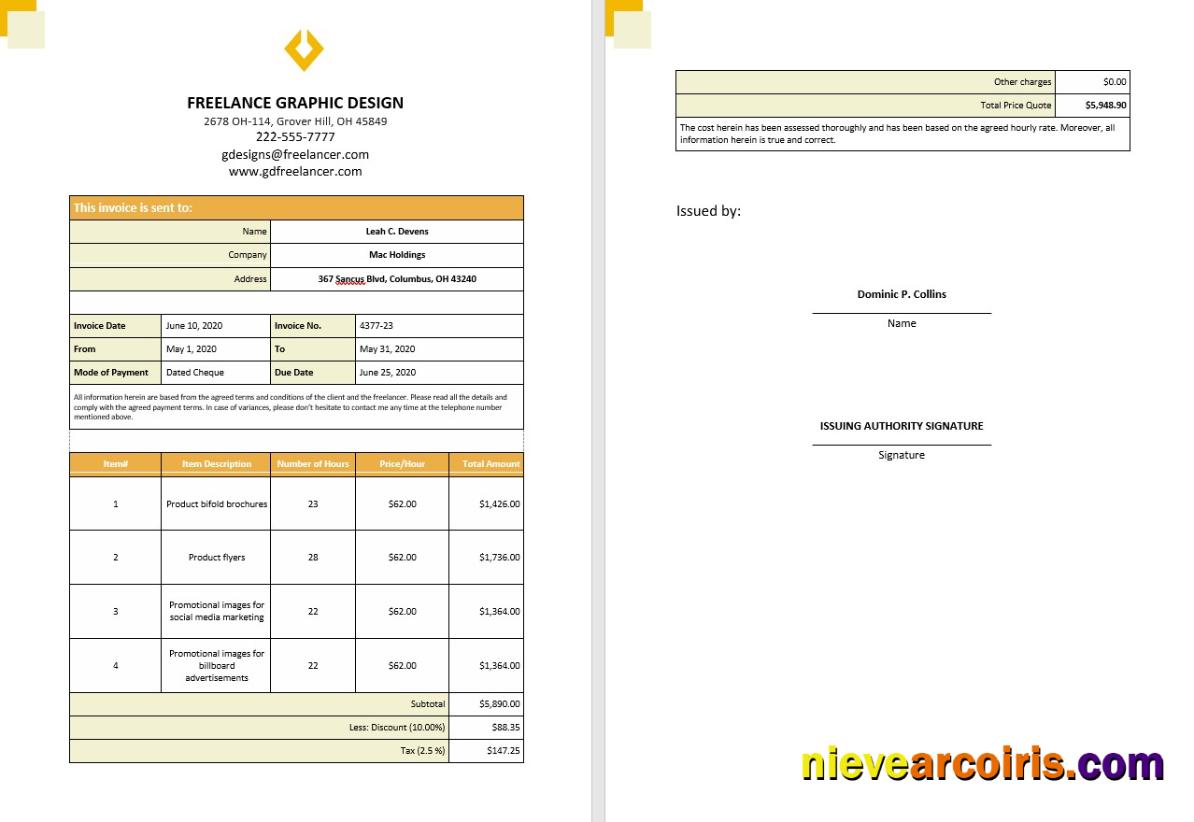 Free Freelance Hourly Invoice